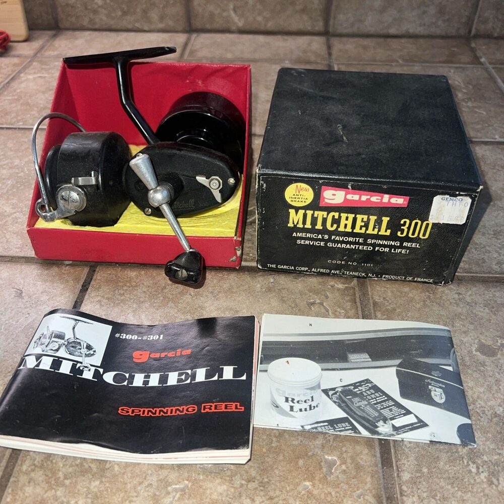Vintage Garcia Mitchell 300 Spinning Reel in Box with Spool And Paperwork
